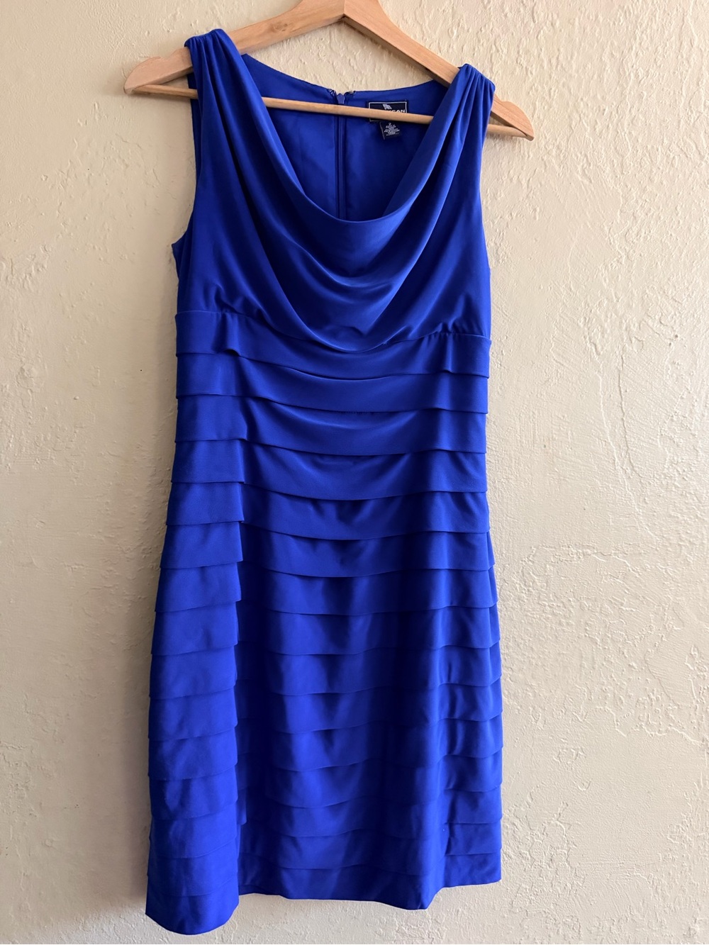 American Living Cobalt Blue Sleeveless Tiered Cowl Dress